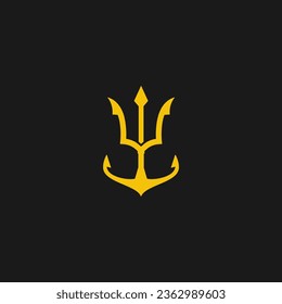 Gold Trident and anchor logo vector illlustration