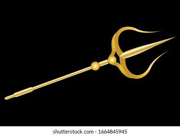 Gold trident on black background.