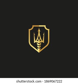 Gold Trident Vector Logo Design 