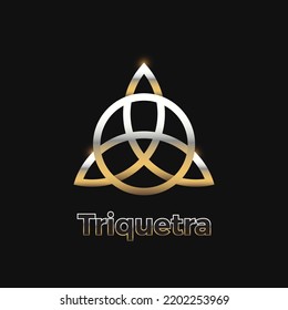 Gold triquetra logo design vector and symbol with black background