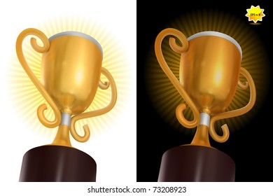 Gold trophies isolated on white and black