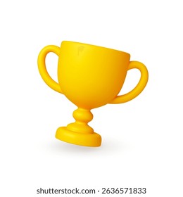 Gold trophy 3d icon simple design. Classic golden cup isolated object, rendering element. Award prize for competition, decorative vector item