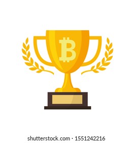 Gold trophy with gold bitcoin sign,vector illustration