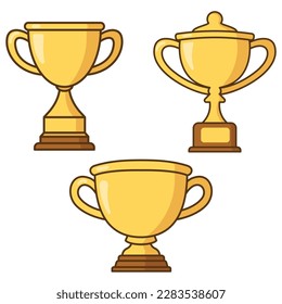 Gold trophy cartoon icon collection. First place champion trophy cup in flat style. Vector flat outline icon