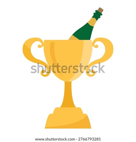 gold trophy with champagne bottle in it Isolated on white.