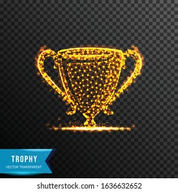 gold trophy from connecting dot and line. light effect. vector illustration, isolated on transparent background