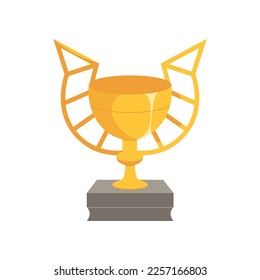 Goldene Trophäe mit abstrakter Griffgrafik. Cartoon-Goldtrophäe als Belohnung für Sport einzeln auf weißem Hintergrund. Preisverleihung, Meisterschaftskonzept