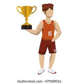 gold trophy cup and avatar player icon. Basketball sport and competition theme. Isolated design. Vector illustration