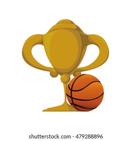 gold trophy cup and ball icon. Basketball sport and competition theme. Isolated design. Vector illustration