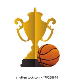 gold trophy cup and ball icon. Basketball sport and competition theme. Isolated design. Vector illustration