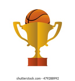 gold trophy cup and ball icon. Basketball sport and competition theme. Isolated design. Vector illustration
