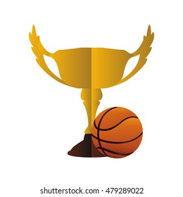 gold trophy cup and ball icon. Basketball sport and competition theme. Isolated design. Vector illustration