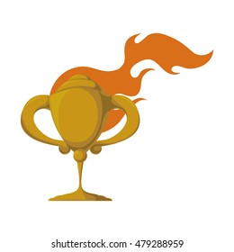 gold trophy cup and flame icon. Basketball sport and competition theme. Isolated design. Vector illustration