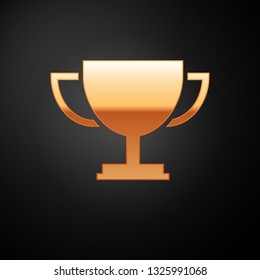 Gold Trophy cup icon isolated on black background. Award symbol. Champion cup icon. Vector Illustration