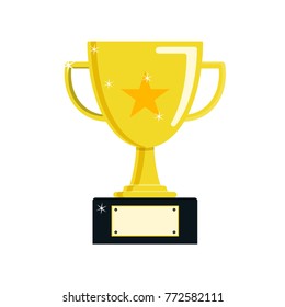 Gold trophy cup icon.Champions cup. Flat design. Vector.