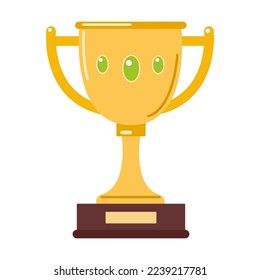 Gold trophy cup illustration of prize for winner. Cartoon golden goblet for championship, sports game, competition or award ceremony isolated on white. Victory, celebration concept