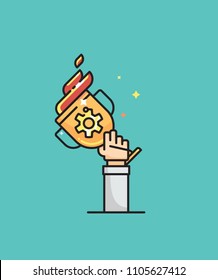 Gold trophy cup illustration. Vector Flat Icon on green background. Winner, Golden Cup and more. Pixel Perfect.
