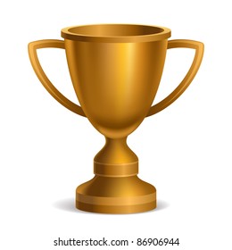 Gold Trophy Cup, Isolated On White Background.
