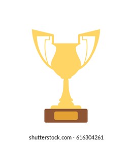 Gold trophy cup on background. 1st place concept. Handing awards to winner. Vector illustration