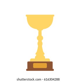 Gold trophy cup on background. 1st place concept. Handing awards to winner. Vector illustration