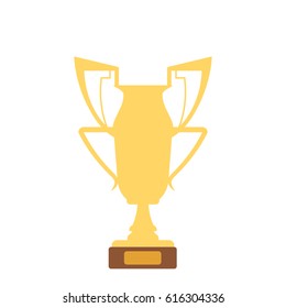 Gold trophy cup on background. 1st place concept. Handing awards to winner. Vector illustration