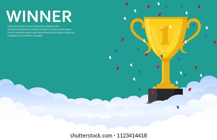 Gold trophy Cup on the cloud.Trophy Cup -vector illustration