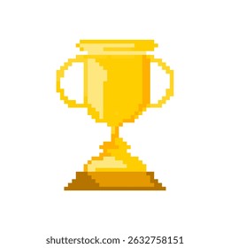 gold trophy cup pixel art retro style on white background