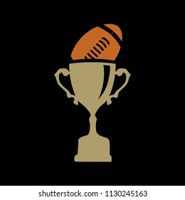 gold trophy cup with rugby ball inside, logo icon