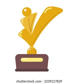 Gold trophy cup. Vector illustration of prize for winner. Cartoon golden goblet for competition or award ceremony isolated on white. Victory, celebration concept