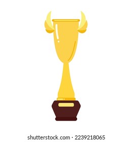 Gold trophy cup. Vector illustration of prize for winner. Cartoon golden goblet for championship, sports game, competition or award ceremony isolated on white. Victory, celebration concept