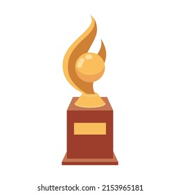 Gold trophy cup for winner with ball and flame. Vector illustrations of awards for victory in championship