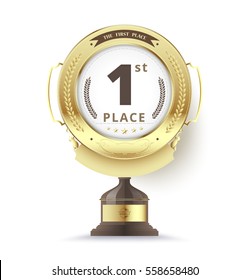 Gold trophy for first place. vector illustration