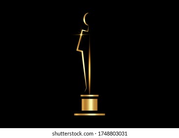 gold trophy icon isolated on black background. Golden Academy award icon. Films and cinema symbol prize concept. Vector Illustration