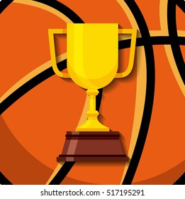 gold trophy icon over basketball ball background. sport competition. colorful design. vector illustration