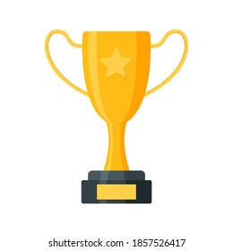 Gold trophy icon set or collection. Set of gold awards. Success symbols, reward for winner flat icons. Sport prizes. Trophy symbols. Vector illustration