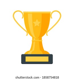 Gold trophy icon set or collection. Set of gold awards. Success symbols, reward for winner flat icons. Sport prizes. Trophy symbols. Vector illustration