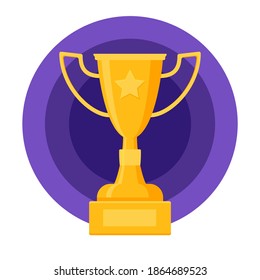Gold trophy icon set or collection. Set of gold awards. Success symbols, reward for winner flat icons. Sport prizes. Trophy symbols. Vector illustration