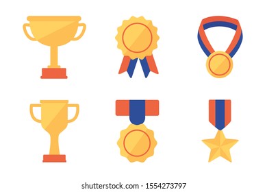 Gold trophy icon set design, Winner competition success sport achievement leadership and challenge theme Vector illustration