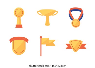 Gold trophy icon set design, Winner competition success sport achievement leadership and challenge theme Vector illustration