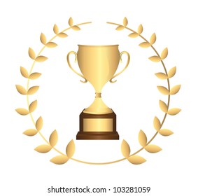 gold trophy with laurel wreath isolated over white background. vector gold trophy with laurel wreath isolated over white background. vector