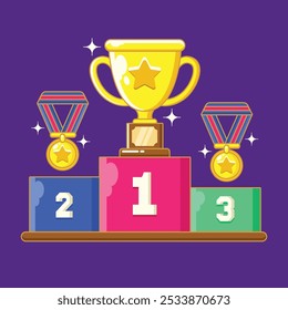 Gold Trophy and Medal Vector Illustration