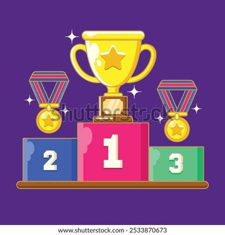 Gold Trophy and Medal Vector Illustration