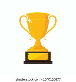 Gold Trophy With Name Plate Of The Winner Of The Sporting Event. Winner's Trophy Icon. First Place In The Competition. Vector Illustration EPS 10.