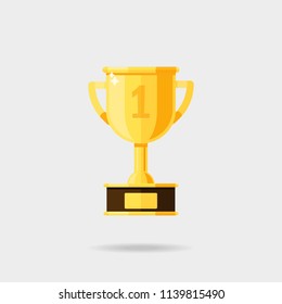 Gold trophy on a gray background. First place . Vector illustration. Flat design for business financial marketing banking advertising web concept cartoon illustration.