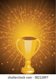 Gold trophy on a sparkling abstract background