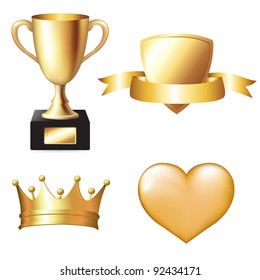 Juego de trofeos de oro, Ilustración vectorial
