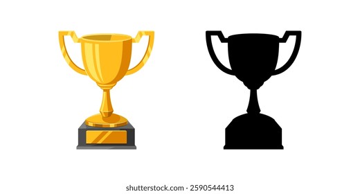 Gold trophy and silhouette vector icon set