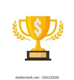 Gold trophy with silver dollar sign,vector illustration