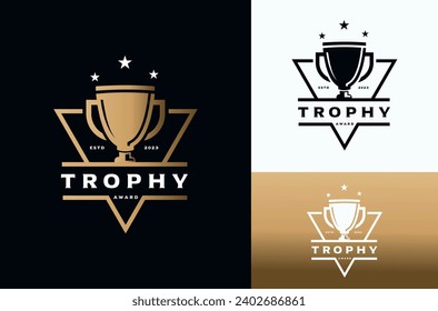 Gold Trophy with Simple Triangle Label Design with Dark, Gold and White Background