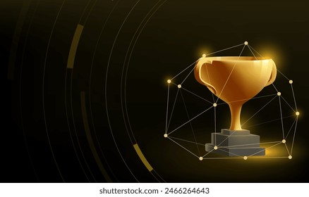 Un trofeo de oro se encuentra en una plataforma sobre un fondo negro